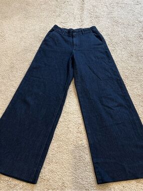 Uniqlo Wide Leg Tailored High Rise Jeans in Dark Indigo